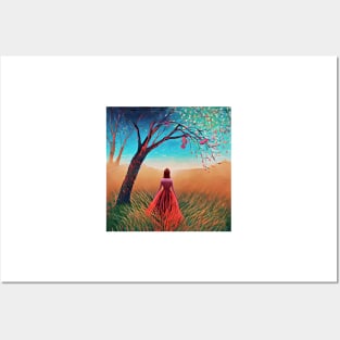 woman in red dress Posters and Art